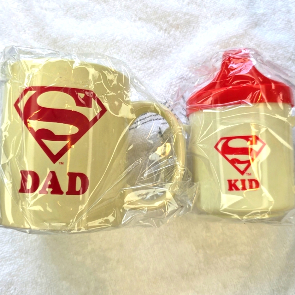 Super Dad and Kid Mug Set - Red and Cream